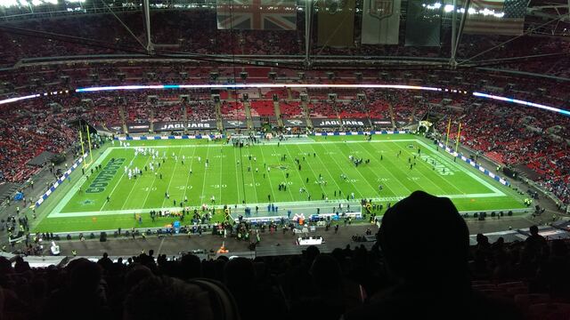 Wembley Stadium in London from the upper tier during a Cowboys vs Jaguars NFL game